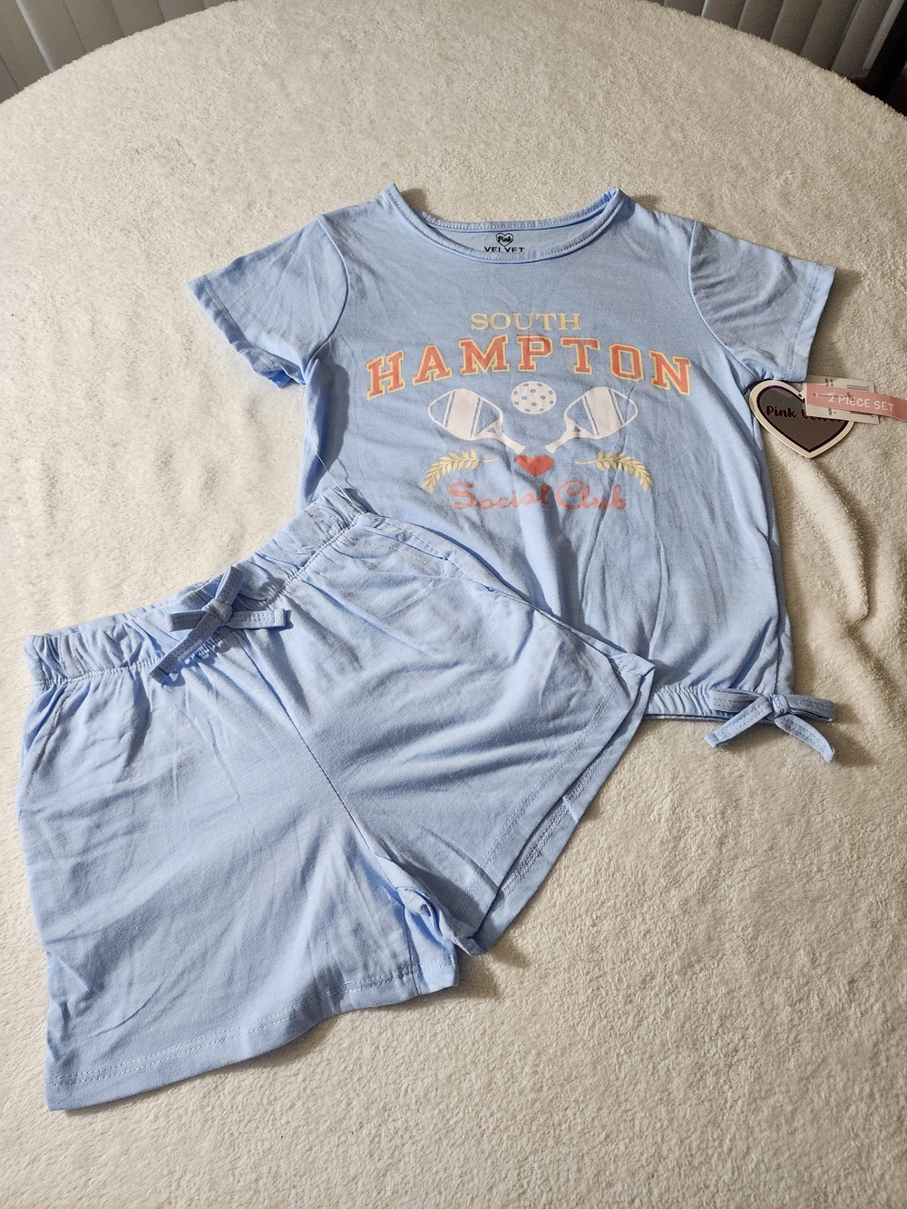 Pink Velvet Girls Light Blue "South Hampton" Tee & Shorts Set